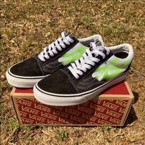 black vans with green flames